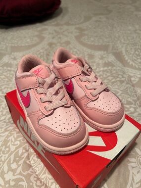 Nike Kids Pink Sneakers with Hot Pink Swoosh